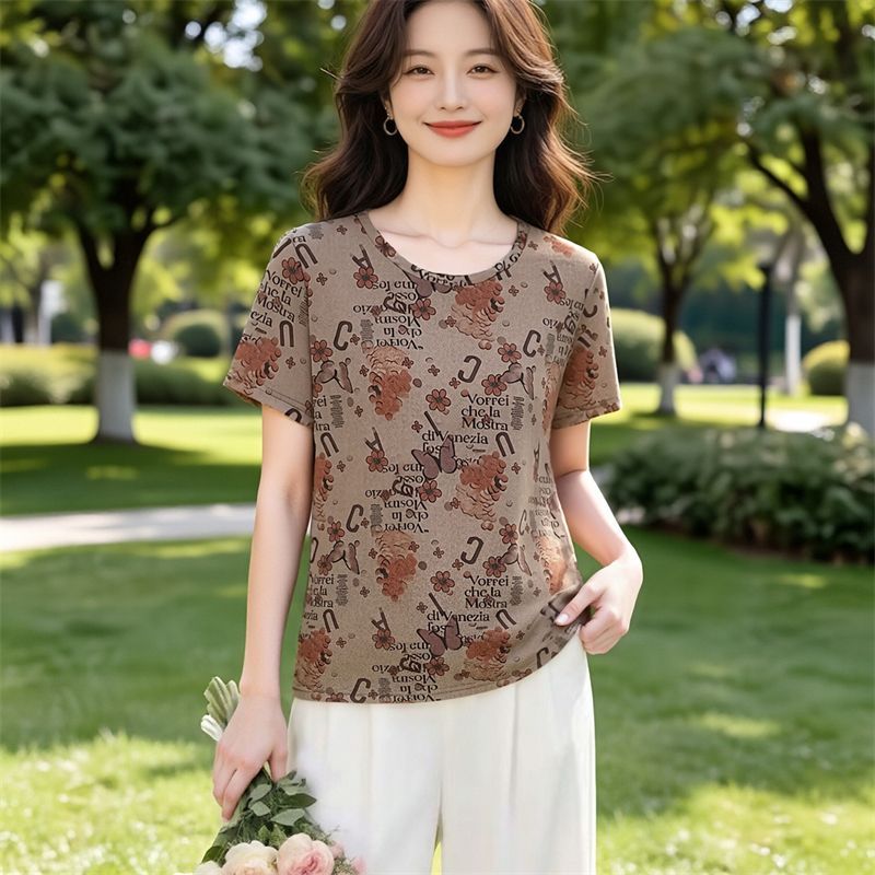 扎染碎花冰丝短袖T恤女夏