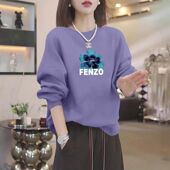 秋冬纯棉复合牛奶丝套头卫衣女时尚 通勤百搭宽松显瘦上衣 洋气新款