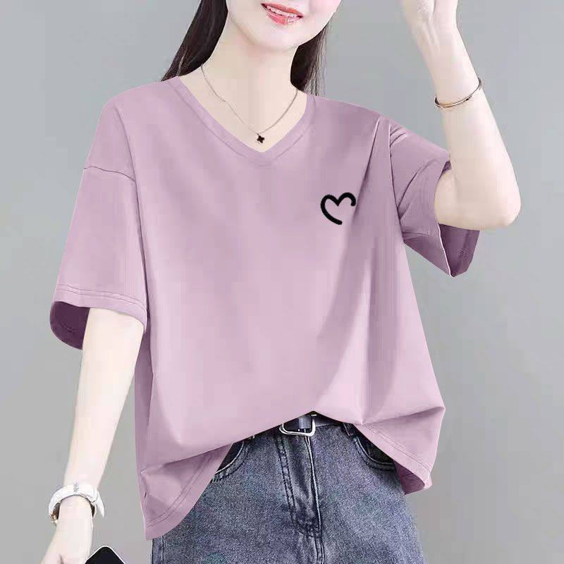 夏季女士纯棉V领短袖T恤时尚新款洋气爆款百搭宽松显瘦半袖上衣服