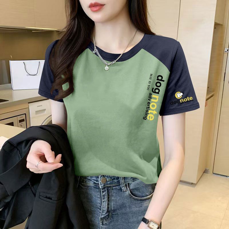 夏季纯棉插肩袖短袖T恤女