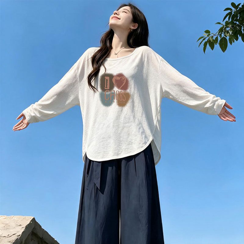 2026秋季竹节棉长袖弧形T恤女