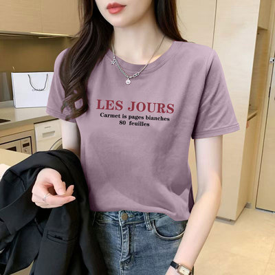 夏季100%纯棉圆领短袖休闲T恤女