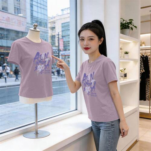 100%纯棉短袖圆领T恤女夏