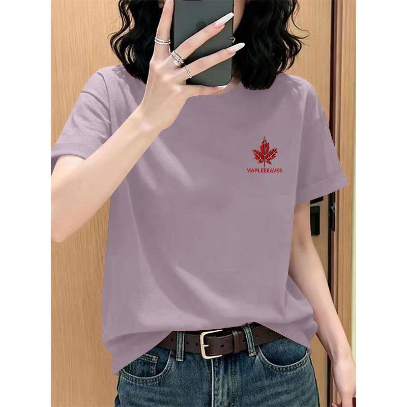 100%纯棉短袖印花休闲T恤女