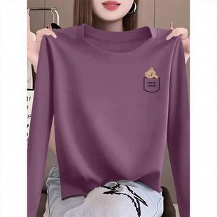 印花ins上衣 洋气宽松遮肉显瘦内搭时尚 春秋纯棉长袖 圆领T恤女韩版