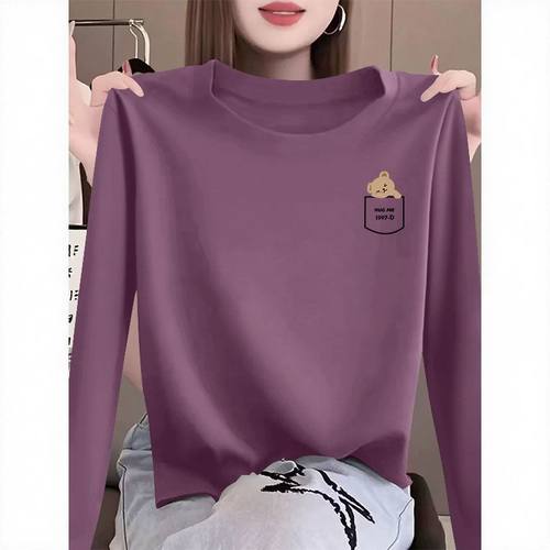 春秋纯棉长袖圆领T恤女韩版洋气