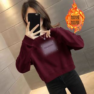 秋冬纯棉短款加绒加厚卫衣女韩版洋气宽松显瘦小个子保暖高腰上衣