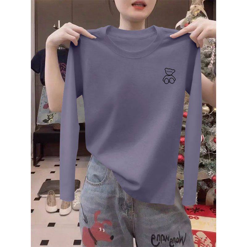 春秋款女士纯棉长袖印花T恤打底衫时尚洋气韩版百搭宽松遮肉上衣