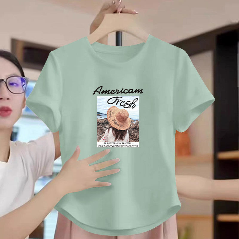 夏季100%纯棉女士短袖T恤