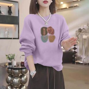 洋气宽松显瘦休闲上衣 韩版 秋冬爆款 纯棉复合牛奶丝套头卫衣女时尚