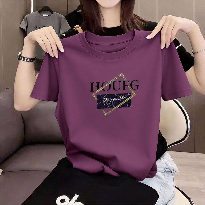 100%纯棉短袖印花圆领T恤女