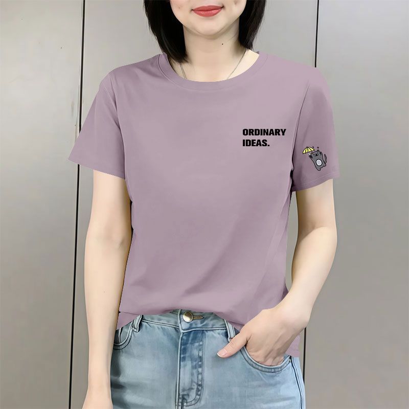 夏季纯棉女装洋气短袖T恤时尚新款百搭宽松遮肉显瘦印花休闲上衣
