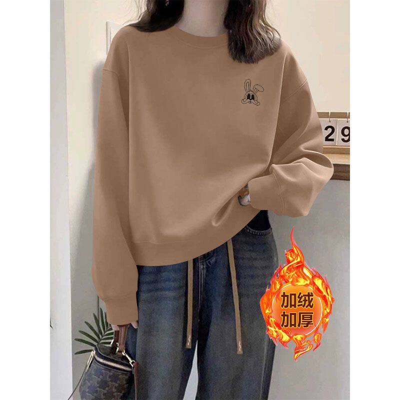 秋冬银狐绒加绒加厚短款卫衣女时尚洋气韩版百搭小个子慵懒风上衣