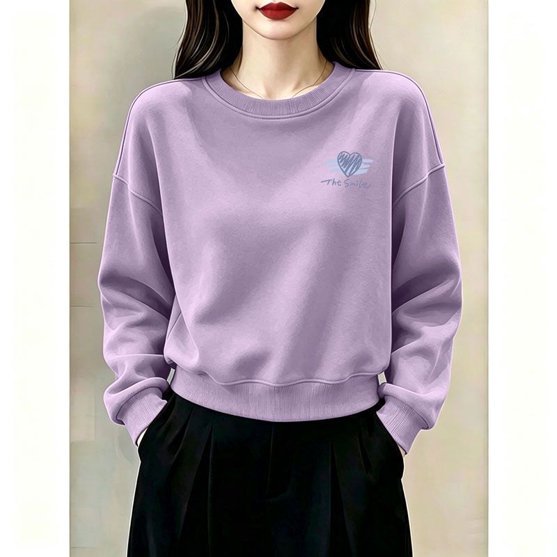 纯棉芋紫色短款长袖卫衣女