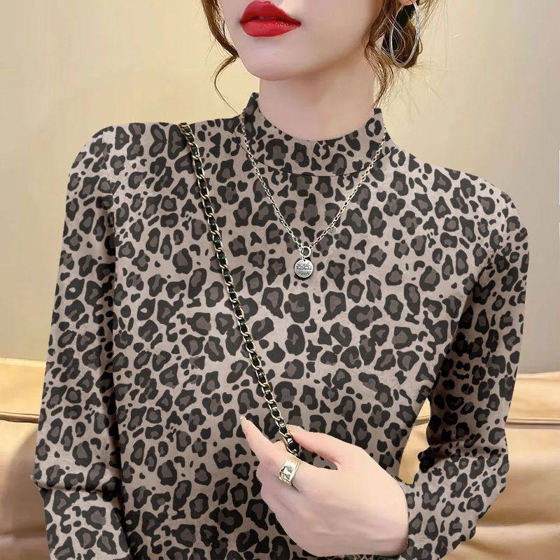 春秋女士德绒印花半高领打底衫