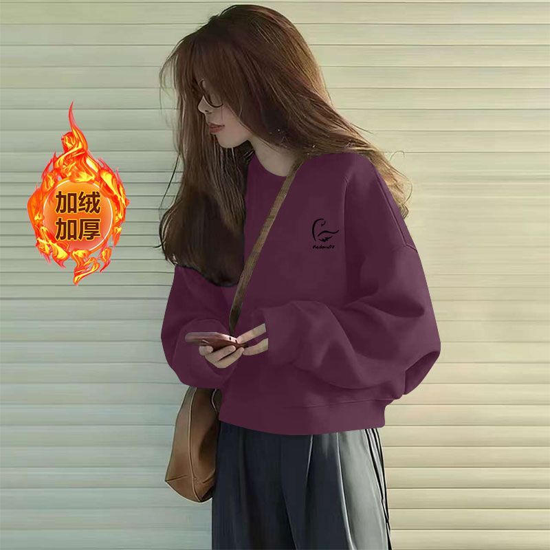 女士纯棉短款卫衣加绒加厚时尚