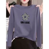 春秋女士纯棉长袖 宽松显瘦圆领上衣 百搭韩版 印花T恤时尚 洋气新款