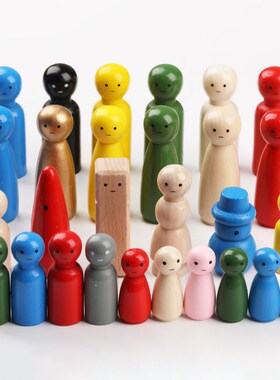 创意彩色画眼睛木头娃娃摆件儿童益智小木人心理学人偶小物件荷木