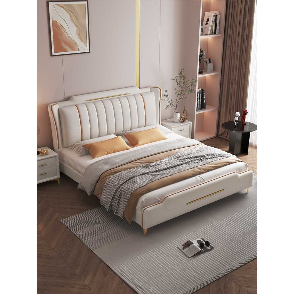 新款意式极简皮床1米8主卧室双人大床轻奢大气现代科技布艺床