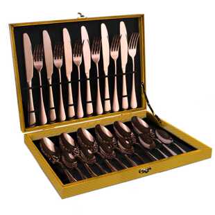 TNT 24件套玫瑰金不锈钢刀叉勺 高档礼盒 刀叉套装 厂家直销