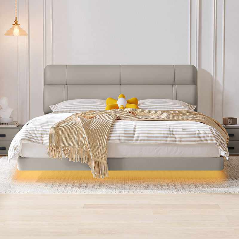 意式极简真皮床简约现代2024主卧室双人床高靠软包可储物皮艺大床