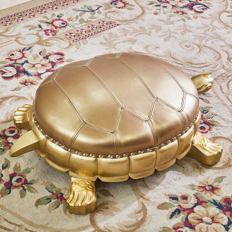 欧式实木金色乌龟凳客厅家用儿童凳皮凳矮凳门口换鞋凳子沙发脚踏