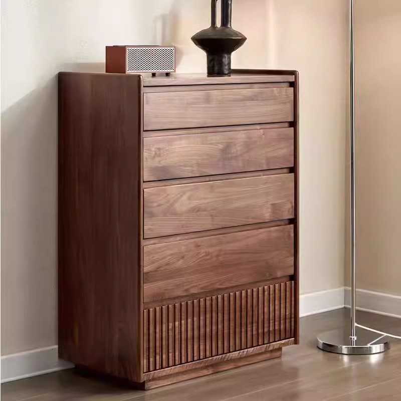 全实木五斗柜北美黑胡桃木客厅沙发边柜北欧卧室床头抽屉储物斗柜