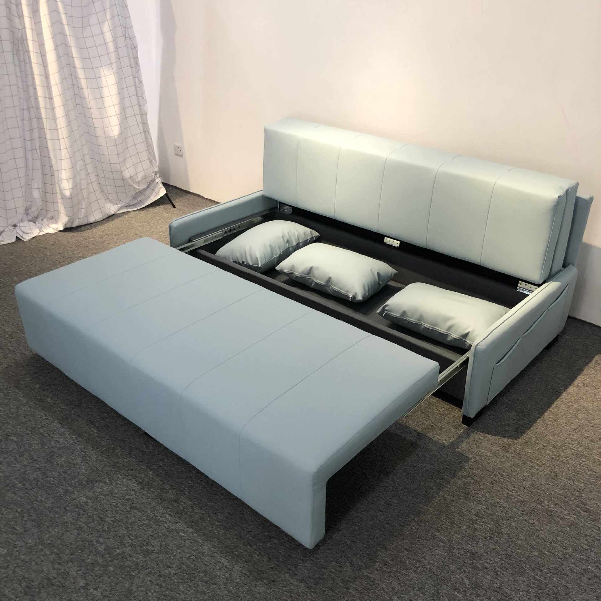 小户型皮艺多功能沙发床 客厅公寓推拉储物两用沙发