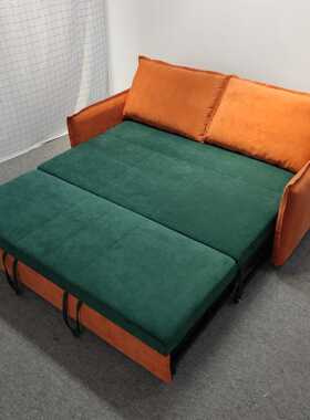 北欧橙色科技布沙发两用可折叠客厅休闲双人位撞色大靠包沙发床