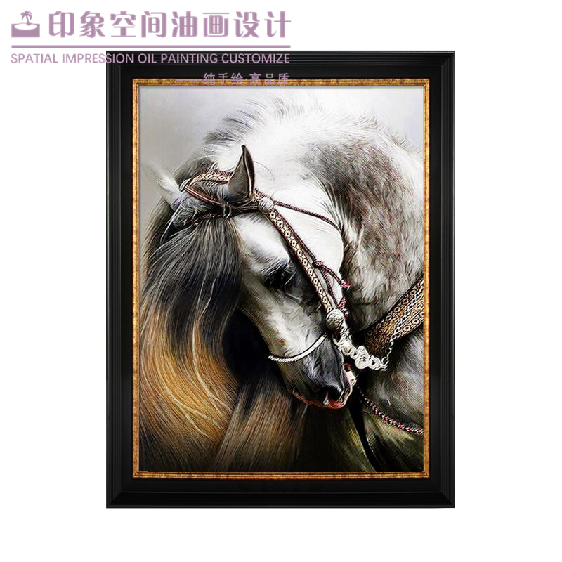 纯手工油画中式美式现代客厅挂画玄关餐厅办公室装饰画动物骏马画图片