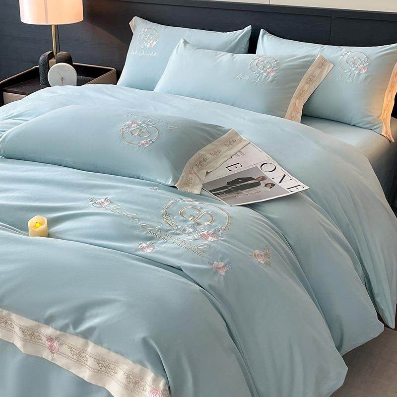 秋冬加厚全棉长绒棉磨毛四件套床单床笠纯棉刺绣床上套件用品被套