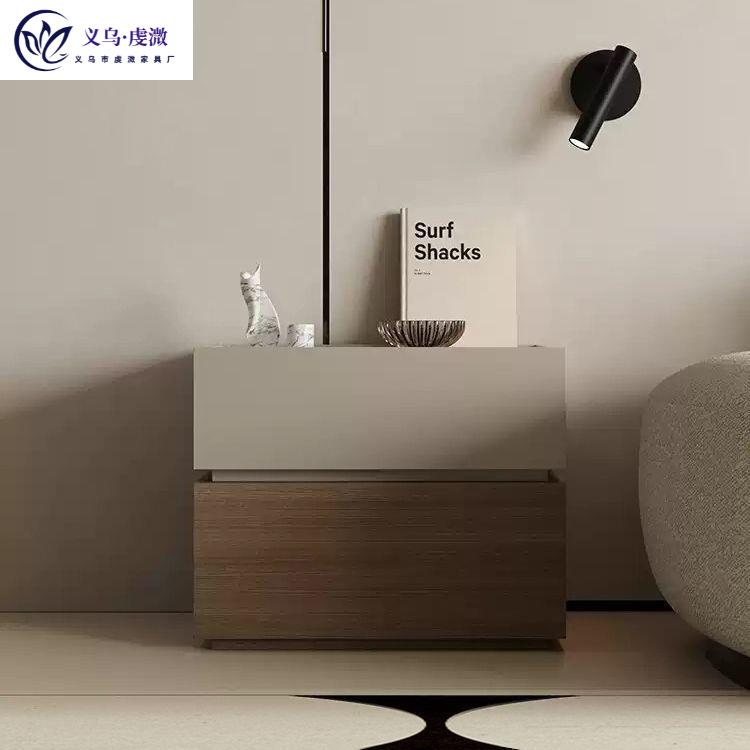 实木颗粒板简约现代轻奢床头柜整装免漆收纳储物柜