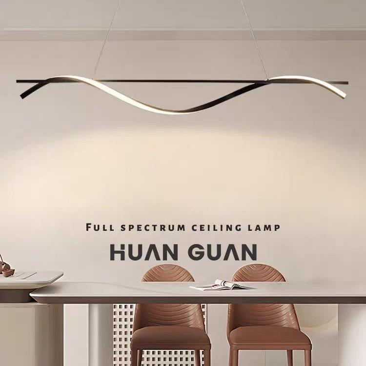 现代简约餐厅长吊灯设计师吧台茶室山水餐桌长条一字型艺术吊线灯