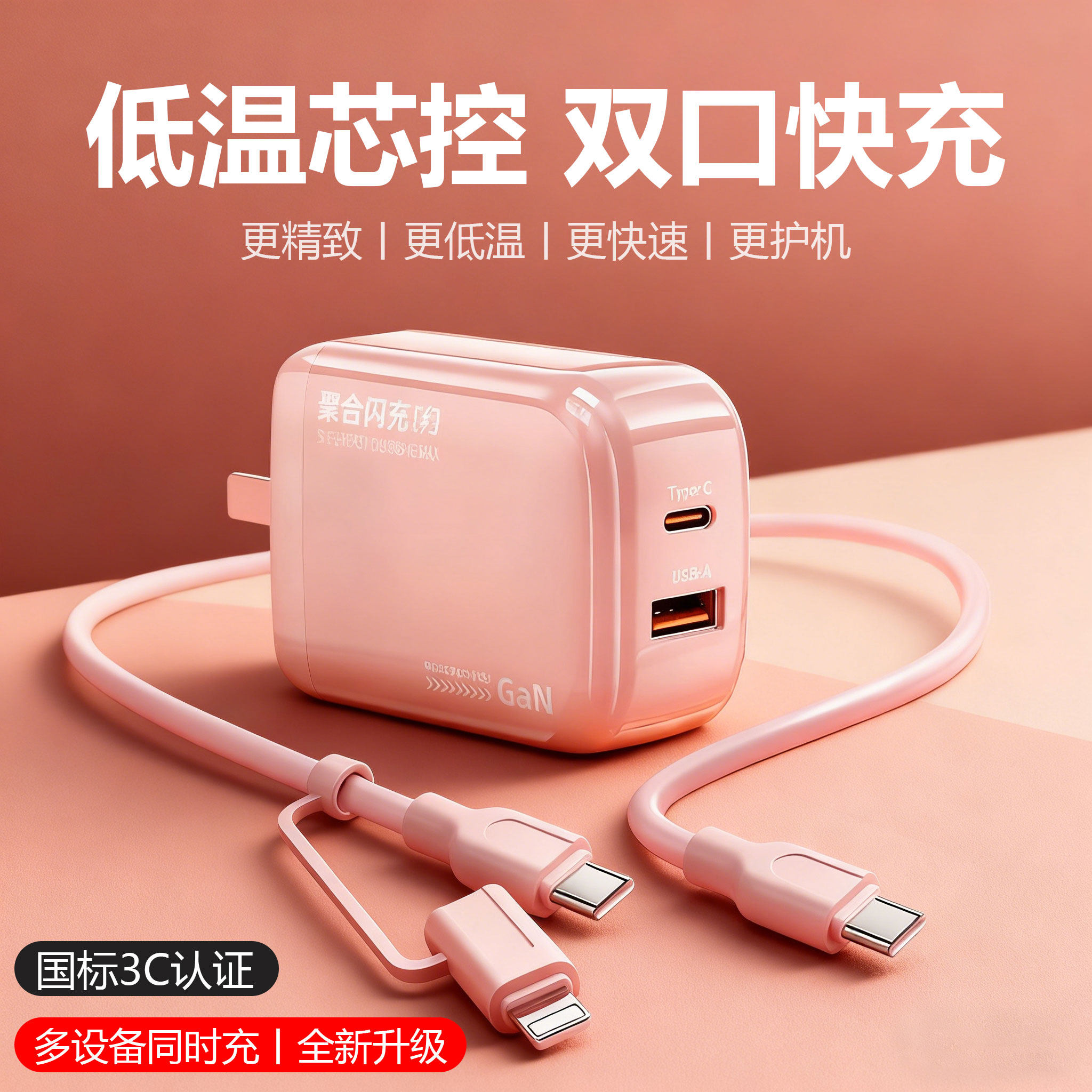 充电器头双口usbc/typec一拖二快充线适用苹果17/14/16手机pd华为小米快充16pro插头二合一数据线充电头