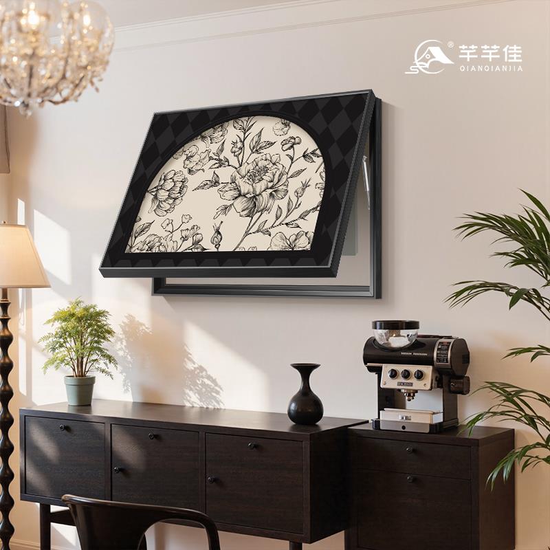 黑白花卉免打孔电表箱装饰画中古风法式壁画配电箱网线盒遮挡挂画图片