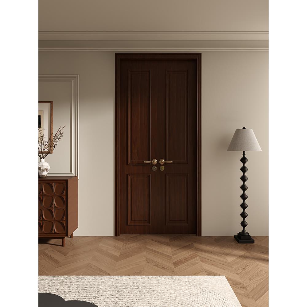 木以木作法式中古风实木烤漆卧室房间胡桃木对开门网红室内双开门