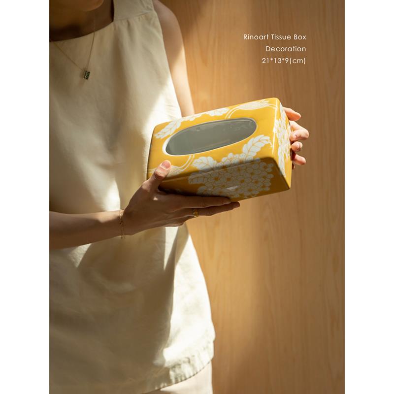 若奈家居东方藏品系列Cirage“金蝶繁花”手绘釉下彩景德镇纸巾盒