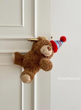 可爱生日小熊玩偶卧室门把手装饰家居摆饰创意生日礼物毛绒玩具