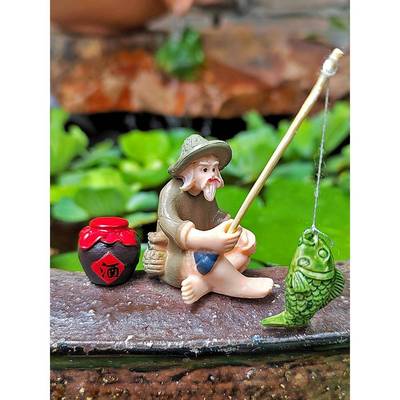 大小号钓鱼翁摆件姜太公钓鱼吸水石流水假山水景鱼池鱼缸造景装饰