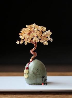 新品黄水晶发财树招财树摆件居家办公桌面摆饰茶桌清新复古小礼物