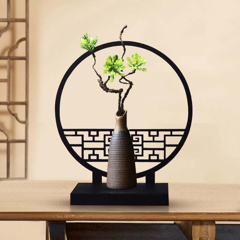 小屏风桌面摆件绿植新中式桌上花瓶中国风客厅仿真花摆设酒柜古风