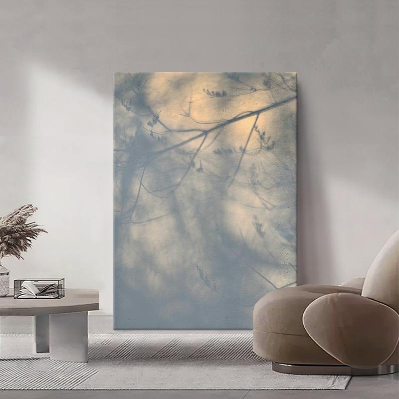 侘寂风抽象树枝倒影写意装饰画客厅玄关光影挂画高级感手绘油画图片