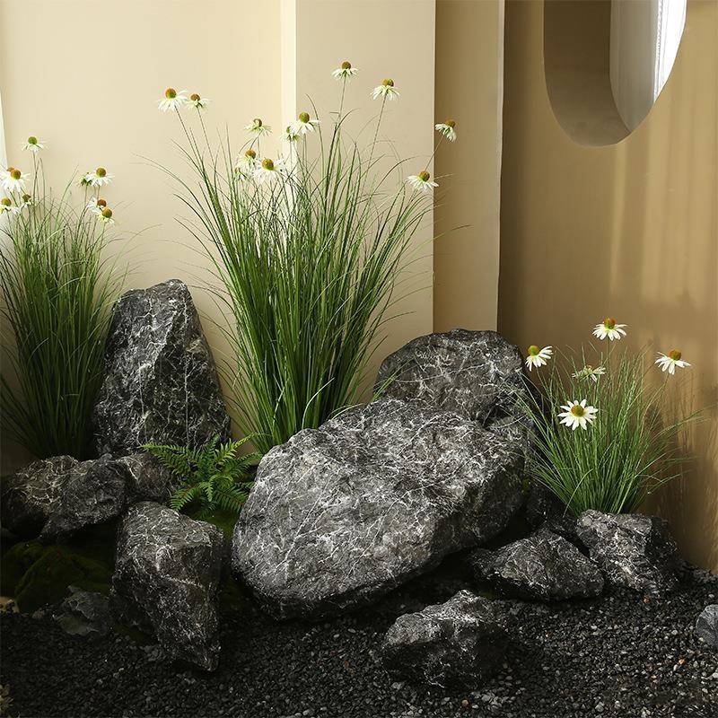 仿真黑山石摆件户外庭院玻璃钢假石头造景道具园林假山拍摄景观石