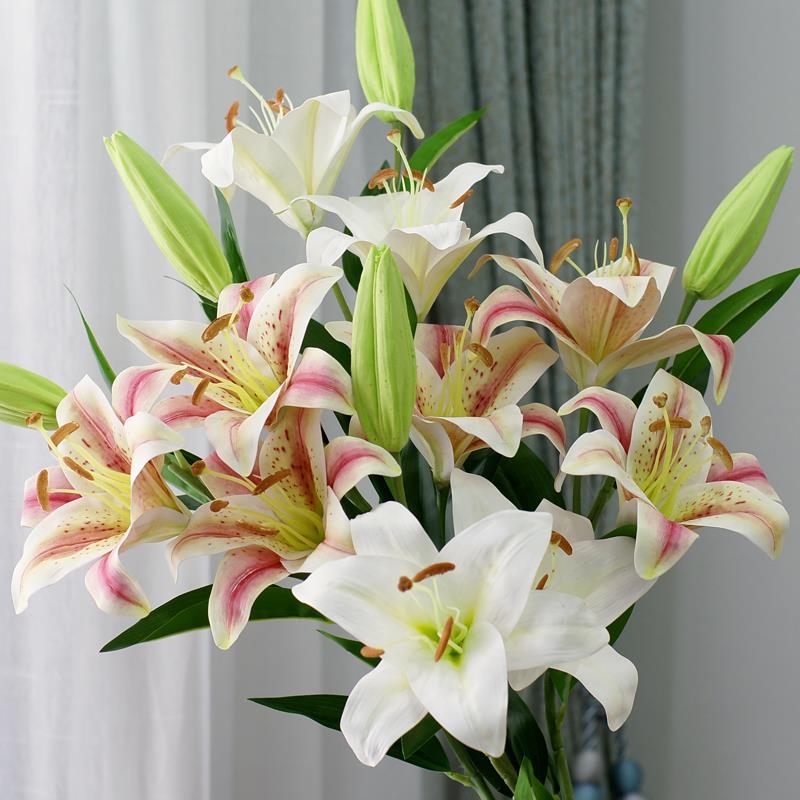 高档香水百合假花百合花仿真花花束摆设客厅插花餐桌花摆件塑料花