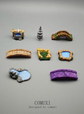 微景观摆件小号复古西湖灯塔 水井水池 小桥流水树脂场景桌面模型