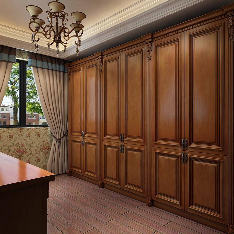 美式南北美樱桃整体实木衣柜定制欧式衣帽间衣橱定做橡胶指接柜体