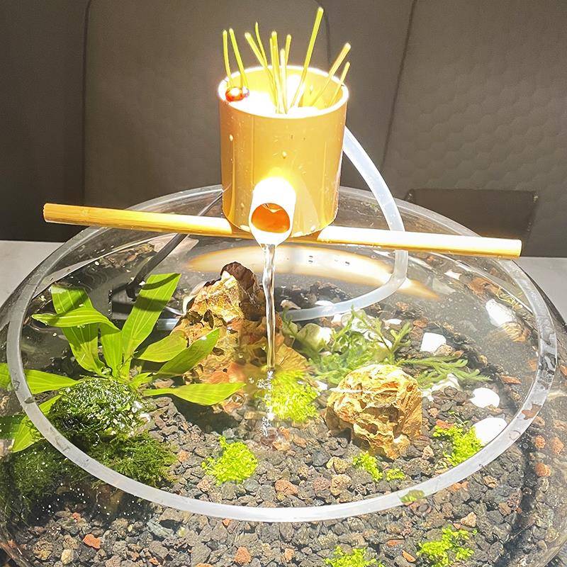 圆形玻璃鱼缸壁挂瀑布式过滤器造景循环水养鱼增氧三合一流水摆件