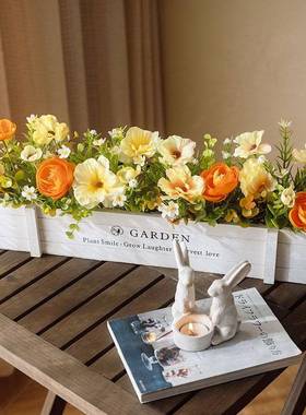 仿真植物盆栽蝴蝶兰套装室内假绿植栅栏盆装饰品花假植物套装摆件