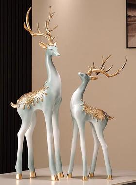 新中式艺术鹿玄关壁龛摆件高级感现代客厅电视柜装饰品落地摆件