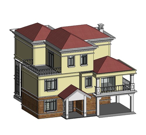 Revit欧式小别墅BIM三维建模成品三层模型2016版本含CAD图纸